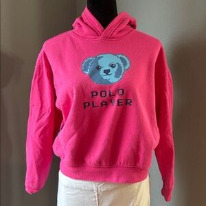 Pink Ralph Lauren Hoodie with Bear Graphic